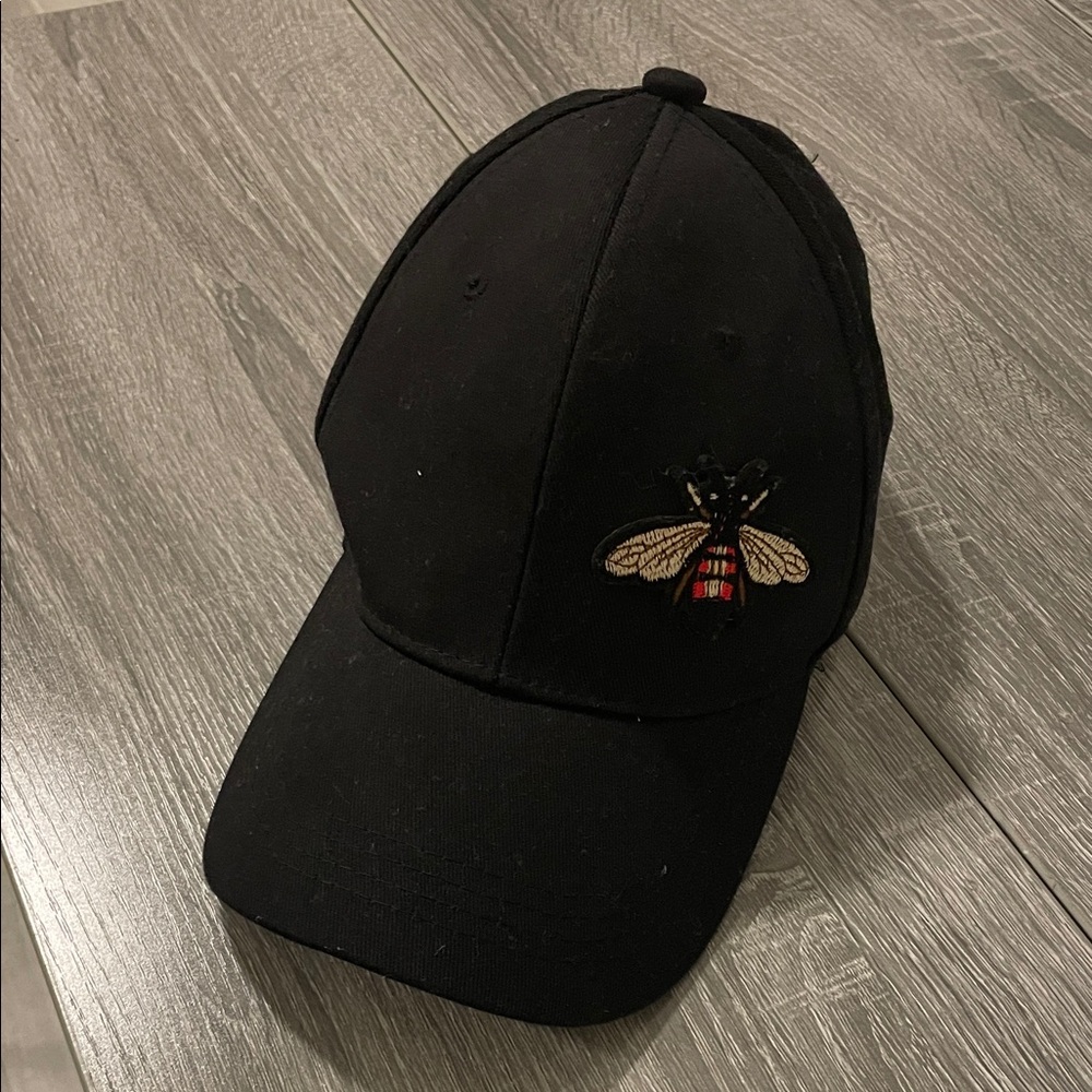 Black Baseball Cap with Embroidered Bee